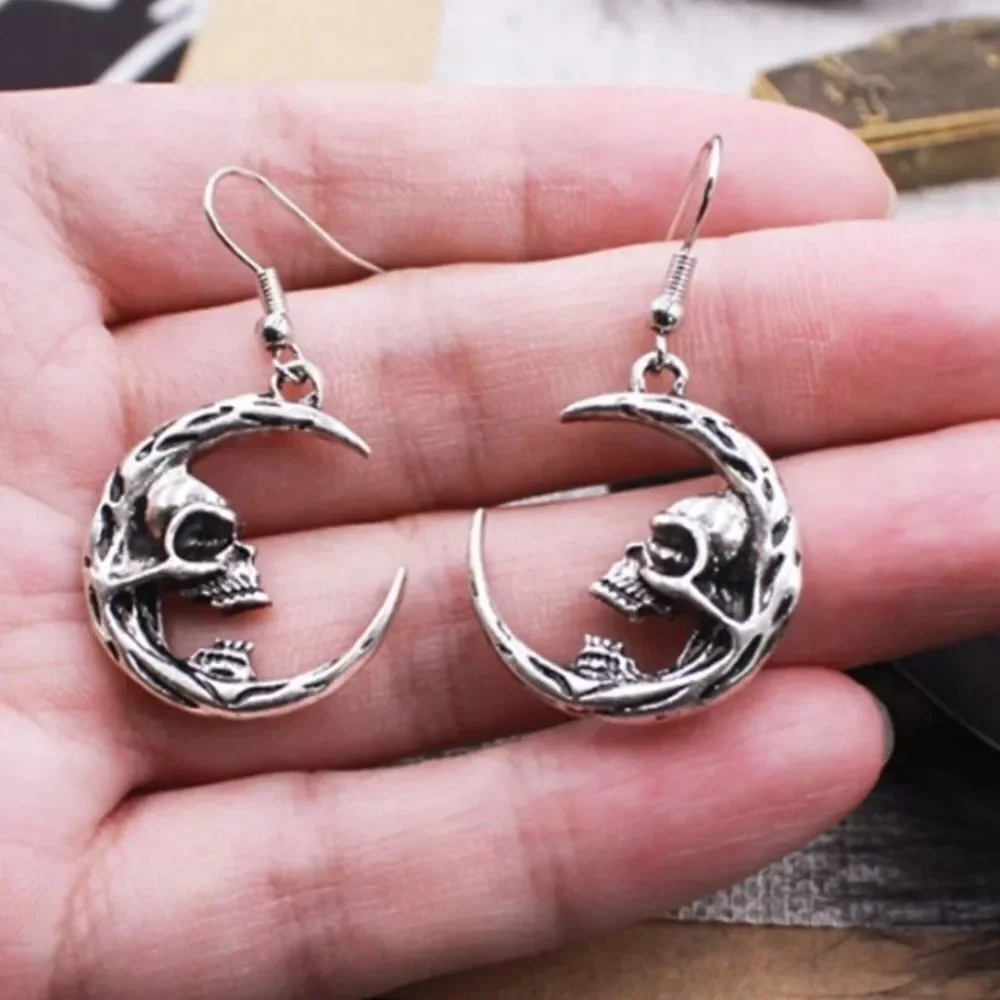 3for$20 Gothic Skull Shaped Earrings, Vintage Crescent Moon Earrings